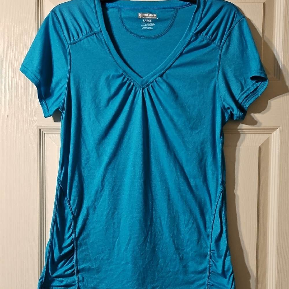 Kirkland Signature Teal Short Sleeve V-Neck Top